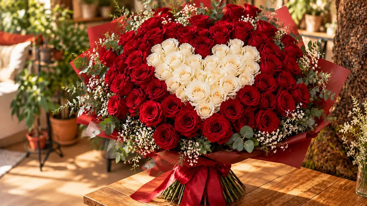 Bouquet Majestic, très grand bouquet de roses rouges en forme de cœur